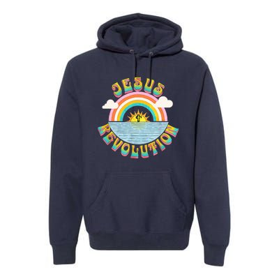 Jesus Revolution People Retro Sun Rainbow Christian Faith Premium Hoodie