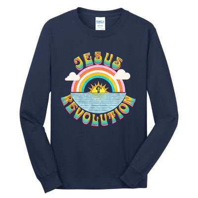 Jesus Revolution People Retro Sun Rainbow Christian Faith Tall Long Sleeve T-Shirt