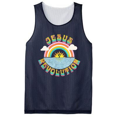 Jesus Revolution People Retro Sun Rainbow Christian Faith Mesh Reversible Basketball Jersey Tank