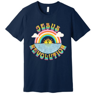 Jesus Revolution People Retro Sun Rainbow Christian Faith Premium T-Shirt