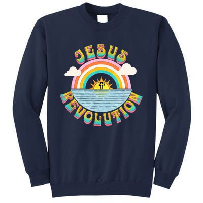 Jesus Revolution People Retro Sun Rainbow Christian Faith Tall Sweatshirt