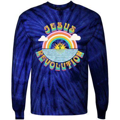 Jesus Revolution People Retro Sun Rainbow Christian Faith Tie-Dye Long Sleeve Shirt