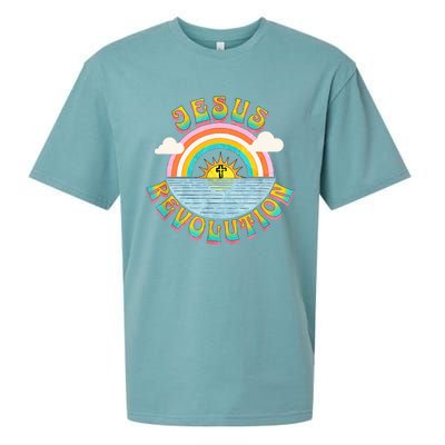 Jesus Revolution People Retro Sun Rainbow Christian Faith Sueded Cloud Jersey T-Shirt