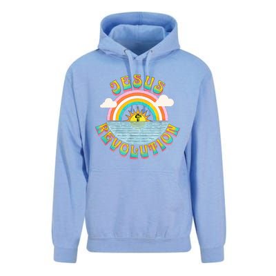 Jesus Revolution People Retro Sun Rainbow Christian Faith Unisex Surf Hoodie