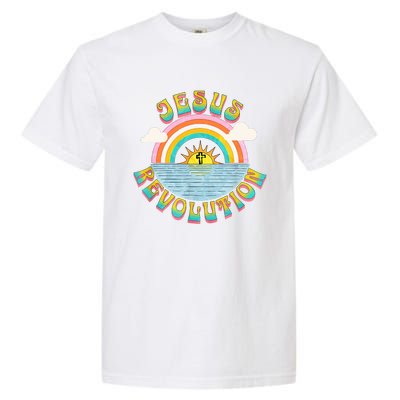 Jesus Revolution People Retro Sun Rainbow Christian Faith Garment-Dyed Heavyweight T-Shirt