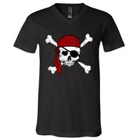 Jolly Roger Pirate Fun Pirates Skull And Cross Bones V-Neck T-Shirt