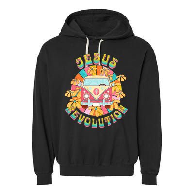 Jesus Revolution People Retro Van Bus Christian Faith Garment-Dyed Fleece Hoodie