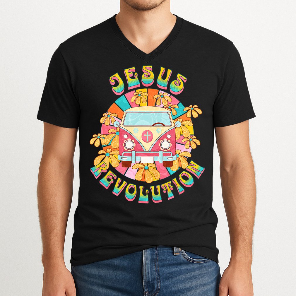 Jesus Revolution People Retro Van Bus Christian Faith V-Neck T-Shirt