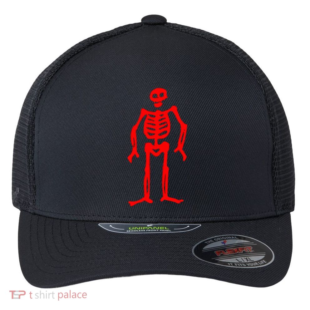 Jolly Roger Pirate Flag Edward Low Red Skeleton Flexfit Unipanel Trucker Cap