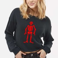 Jolly Roger Pirate Flag Edward Low Red Skeleton Cropped Pullover Crew