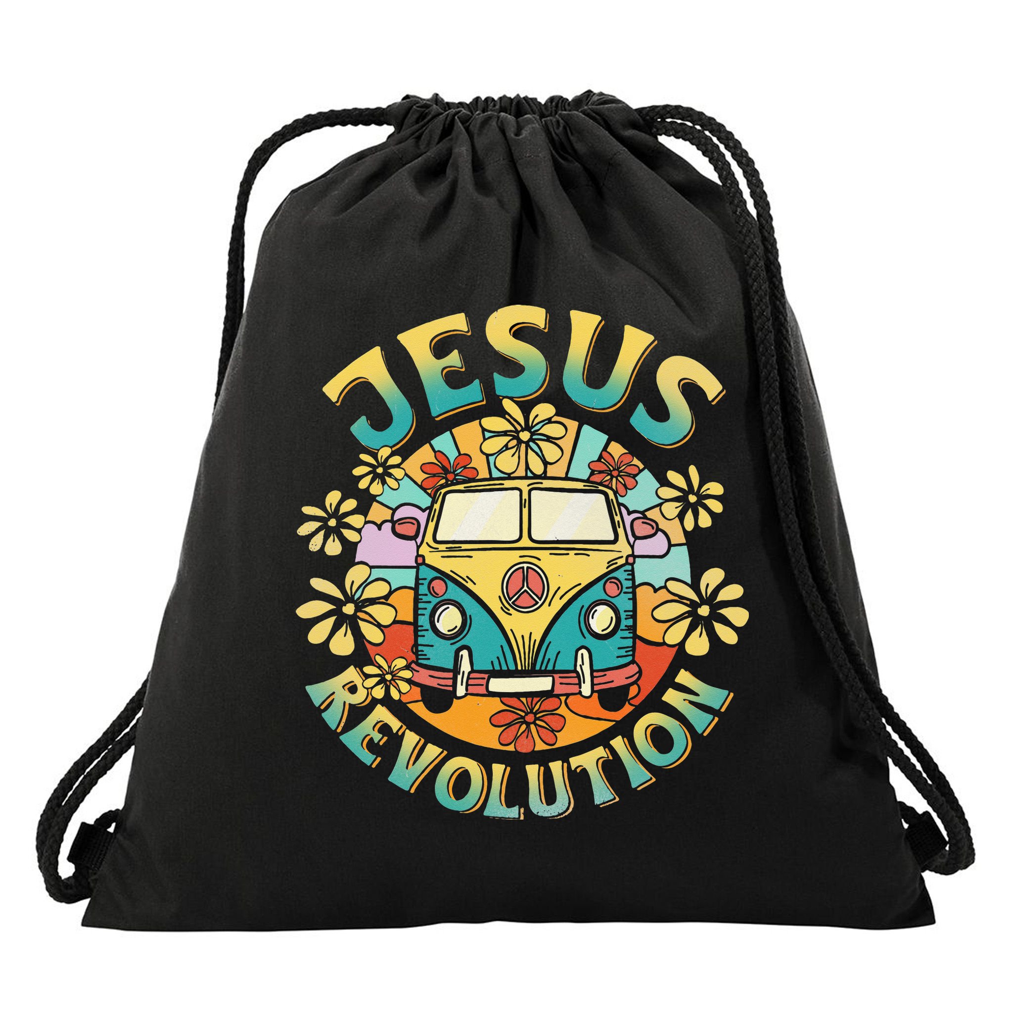Jesus Revolution People Bus Christian Faith Costume Drawstring Bag