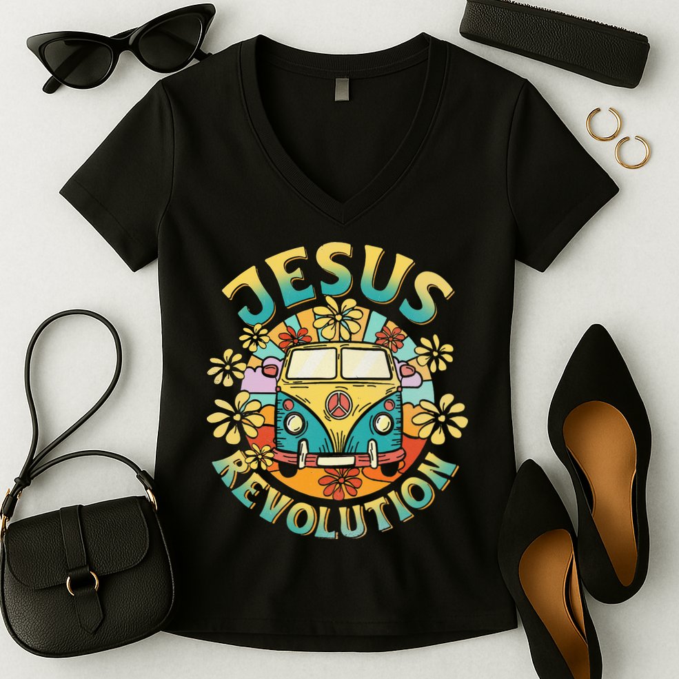 Jesus Revolution People Bus Christian Faith Costume Women's V-Neck T-Shirt