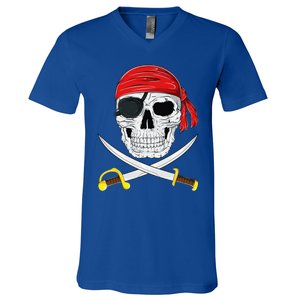 Jolly Roger Pirate Swords Halloween Costume V-Neck T-Shirt