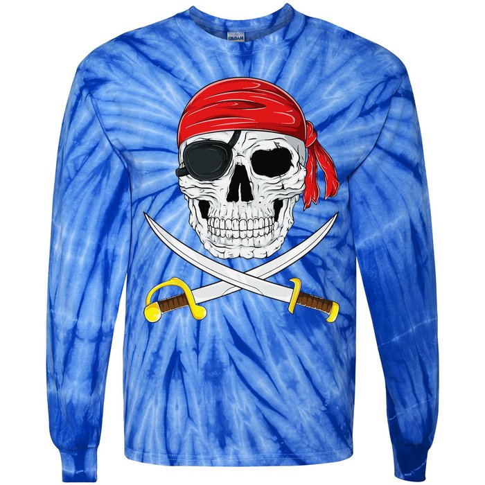 Jolly Roger Pirate Swords Halloween Costume Tie-Dye Long Sleeve Shirt