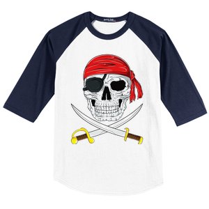 Jolly Roger Pirate Swords Halloween Costume Baseball Sleeve Shirt