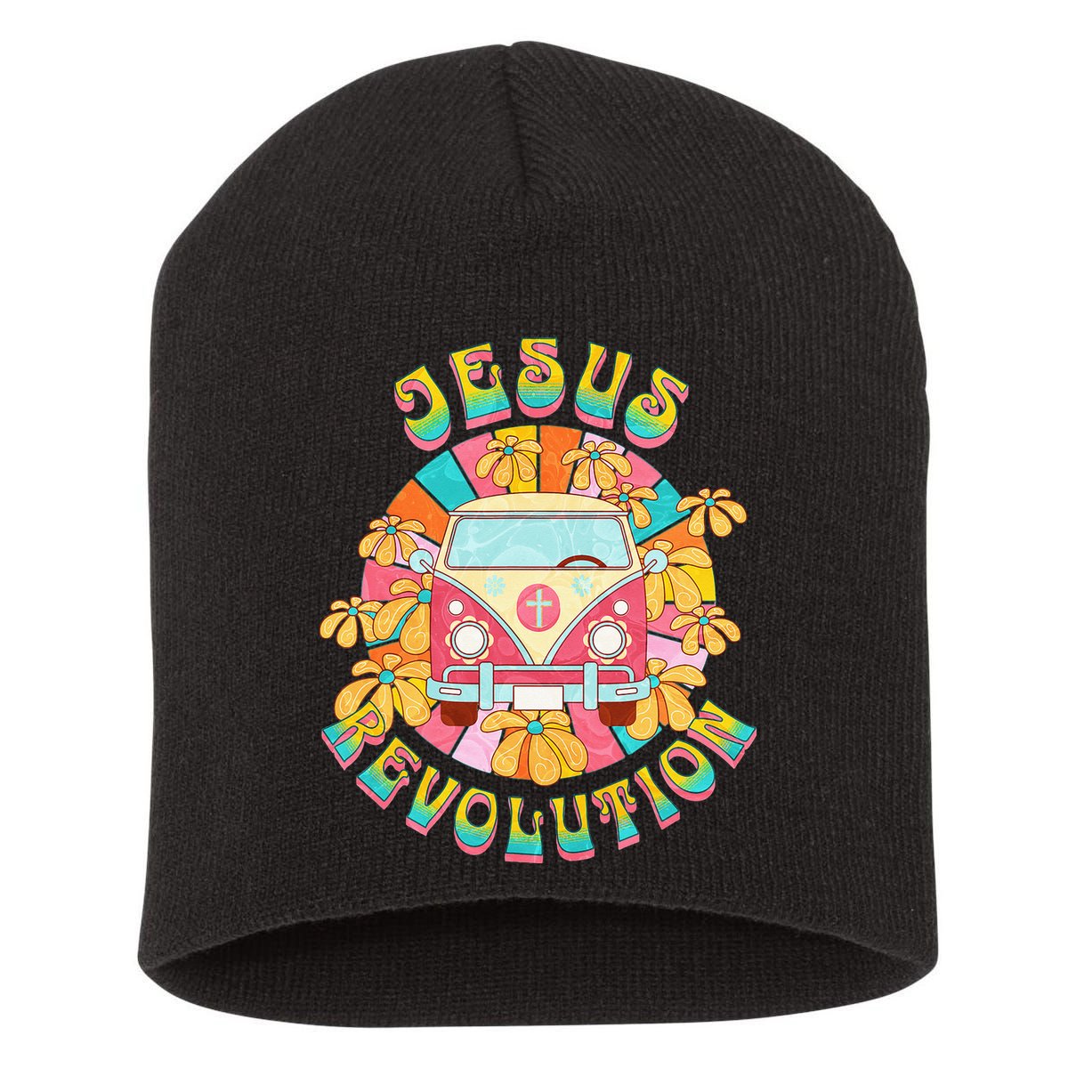 Jesus - Revolution People Retro Van Bus Christian Faith Short Acrylic Beanie