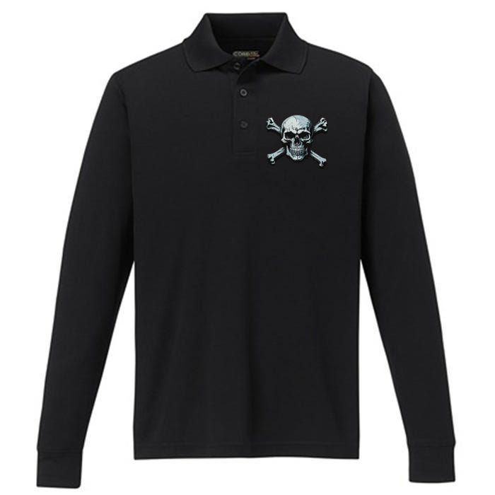 Jolly Roger Pirate Skull And Crossbones Flag Halloween Performance Long Sleeve Polo