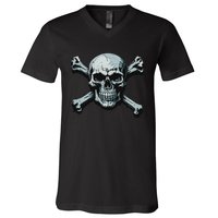 Jolly Roger Pirate Skull And Crossbones Flag Halloween V-Neck T-Shirt