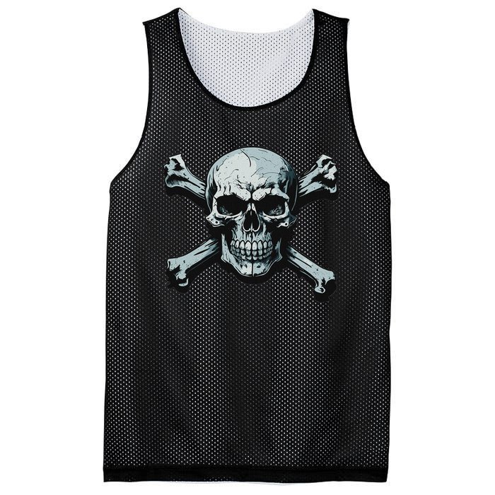 Jolly Roger Pirate Skull And Crossbones Flag Halloween Mesh Reversible Basketball Jersey Tank