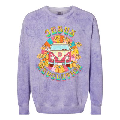 Jesus - Revolution People Retro Van Bus Christian Faith Colorblast Crewneck Sweatshirt