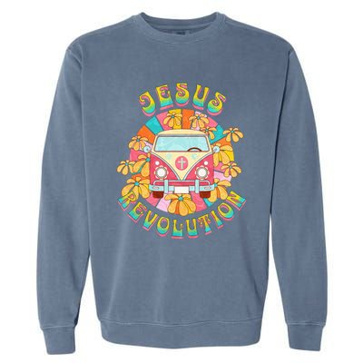 Jesus - Revolution People Retro Van Bus Christian Faith Garment-Dyed Sweatshirt