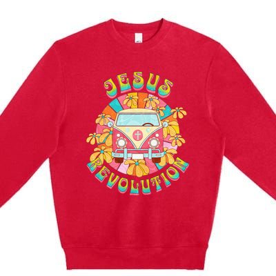 Jesus - Revolution People Retro Van Bus Christian Faith Premium Crewneck Sweatshirt