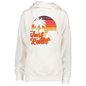 Just Relax Retro Sunset Vacation Womens Funnel Neck Pullover Hood