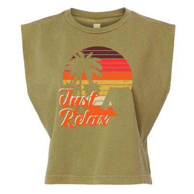 Just Relax Retro Sunset Vacation Garment-Dyed Women's Muscle Tee