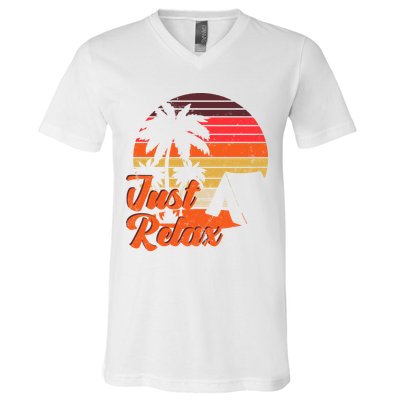 Just Relax Retro Sunset Vacation V-Neck T-Shirt