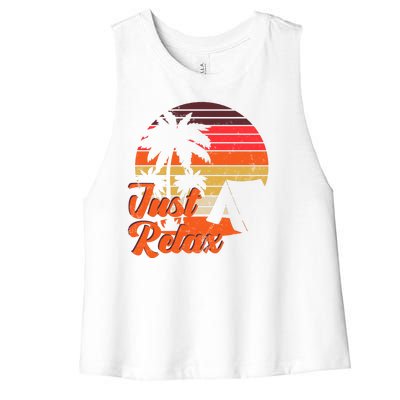 Just Relax Retro Sunset Vacation Women's Racerback Cropped Tank