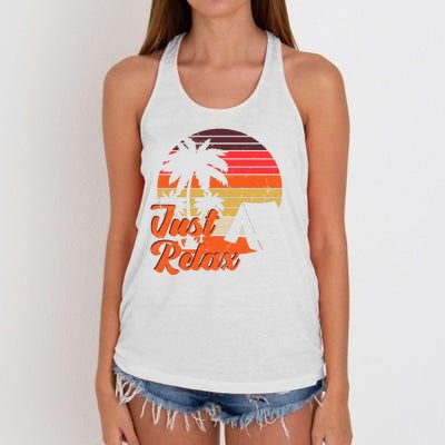 Just Relax Retro Sunset Vacation Women's Knotted Racerback Tank