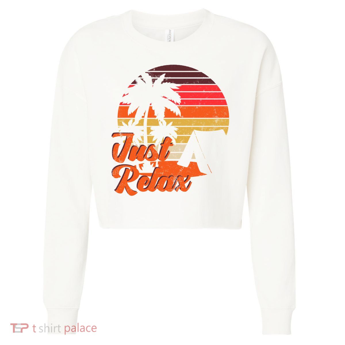 Just Relax Retro Sunset Vacation Cropped Pullover Crew