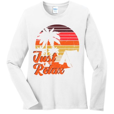 Just Relax Retro Sunset Vacation Ladies Long Sleeve Shirt