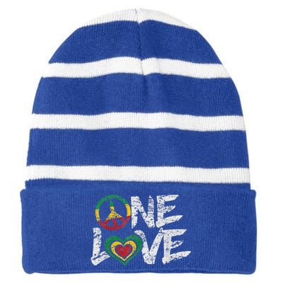 Jamaica Reggae Rasta One Love Gift Tee Striped Beanie with Solid Band