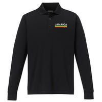 Jamaica Retro Reggae Color Bars Jamaican Vacation Souvenir Performance Long Sleeve Polo