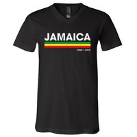 Jamaica Retro Reggae Color Bars Jamaican Vacation Souvenir V-Neck T-Shirt