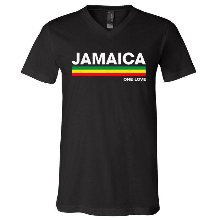 Jamaica Retro Reggae Color Bars Jamaican Vacation Souvenir V-Neck T-Shirt