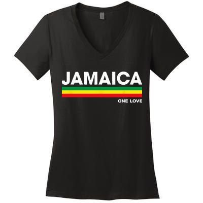 Jamaica Retro Reggae Color Bars Jamaican Vacation Souvenir Women's V-Neck T-Shirt