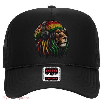 Jamaica Roots Reggae Lion Of Judah Love Rastafari High Crown Mesh Back Trucker Hat
