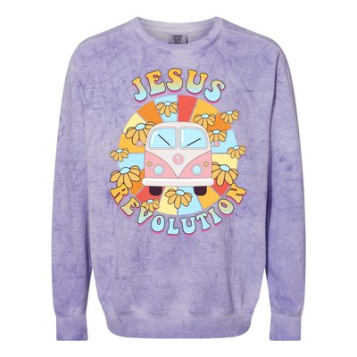 Jesus Revolution Retro Floral Hippie Colorblast Crewneck Sweatshirt