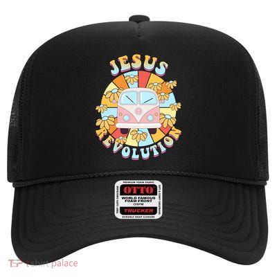 Jesus Revolution Retro Floral Hippie High Crown Mesh Back Trucker Hat
