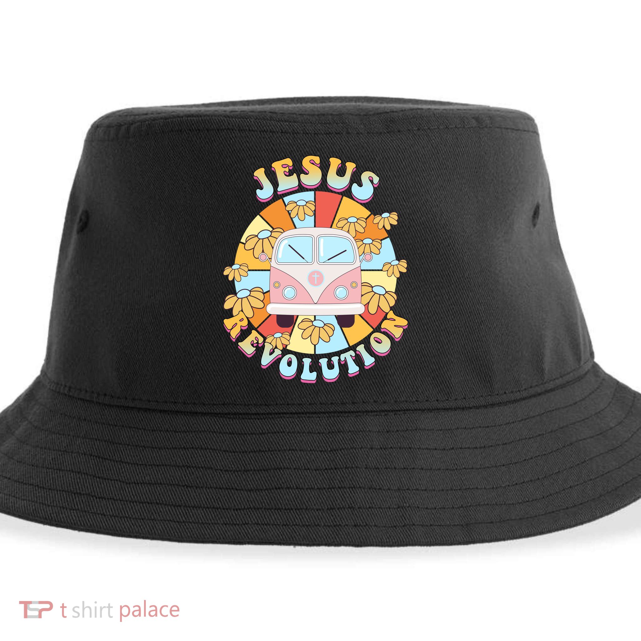 Jesus Revolution Retro Floral Hippie Sustainable Bucket Hat