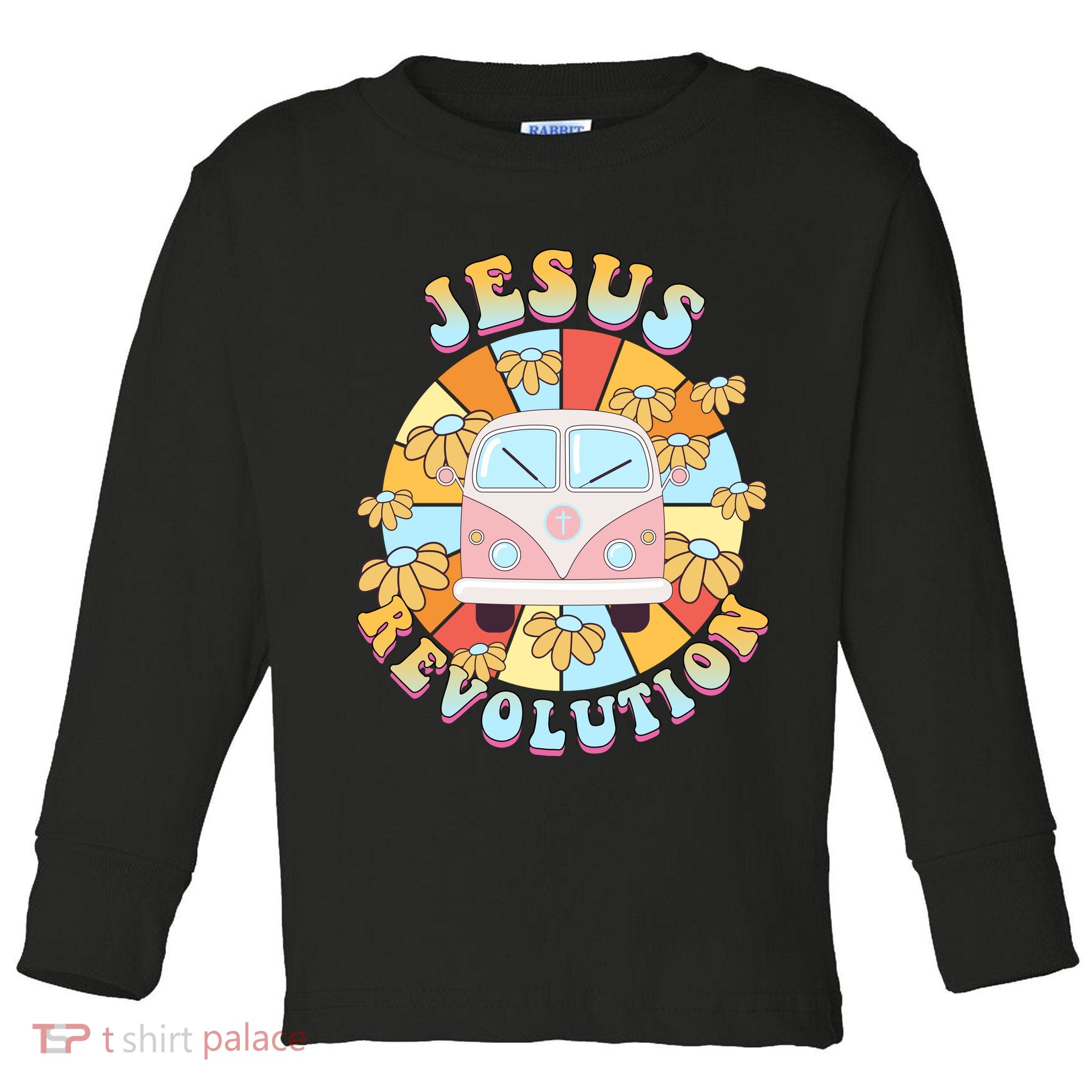 Jesus Revolution Retro Floral Hippie Toddler Long Sleeve Shirt