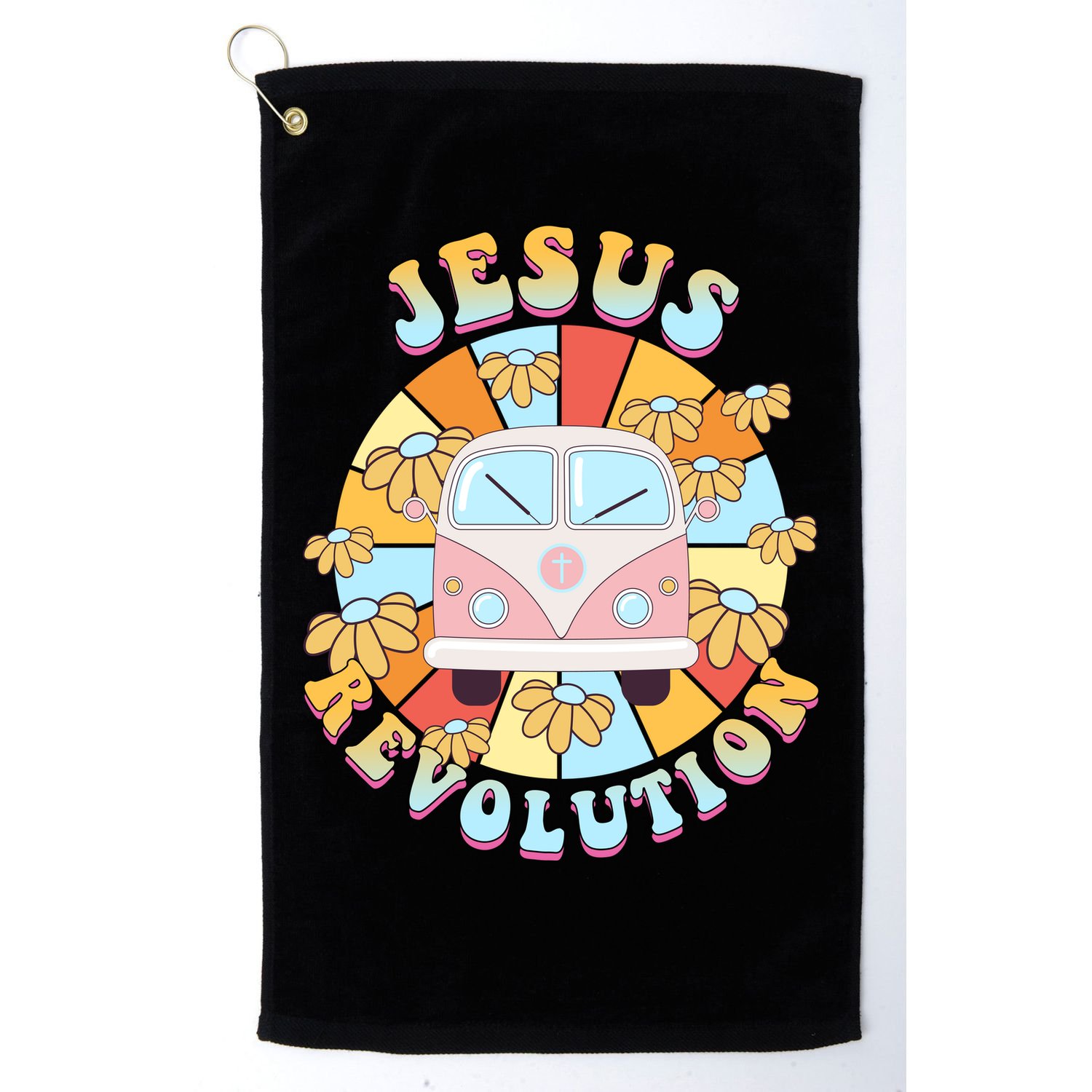 Jesus Revolution Retro Floral Hippie Golf Towel