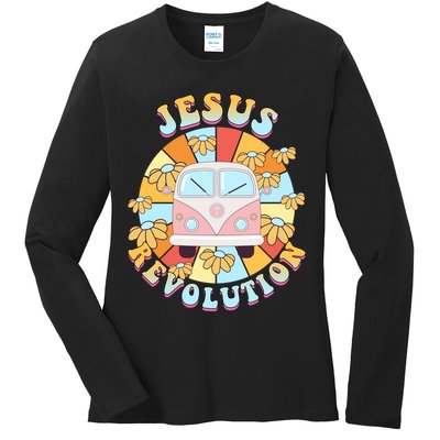 Jesus Revolution Retro Floral Hippie Ladies Long Sleeve Shirt
