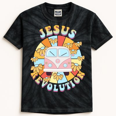 Jesus Revolution Retro Floral Hippie Kids Tie-Dye T-Shirt