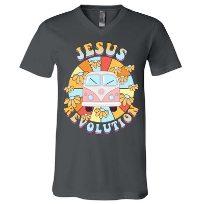 Jesus Revolution Retro Floral Hippie V-Neck T-Shirt