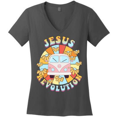 Jesus Revolution Retro Floral Hippie Women's V-Neck T-Shirt