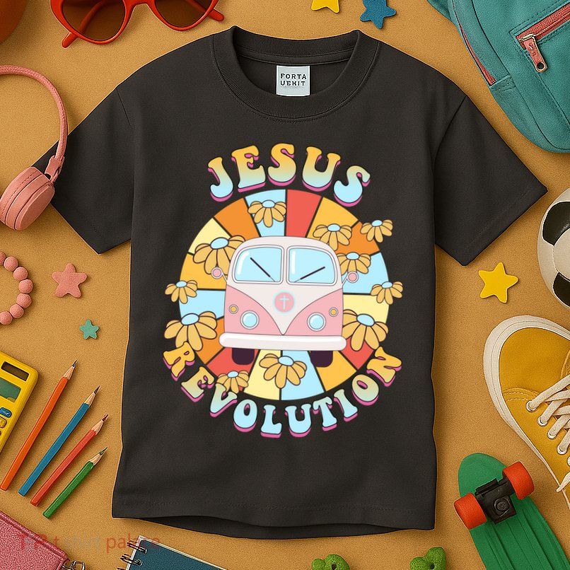 Jesus Revolution Retro Floral Hippie Kids T-Shirt