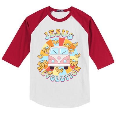 Jesus Revolution Retro Floral Hippie Kids Colorblock Raglan Jersey